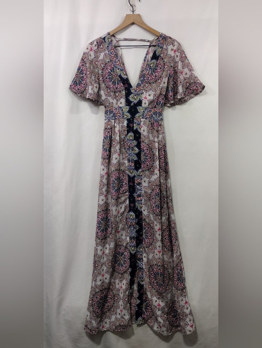 Altard State Boho Maxi Dress with Paisley Medallion Print Womens M Pink Boho